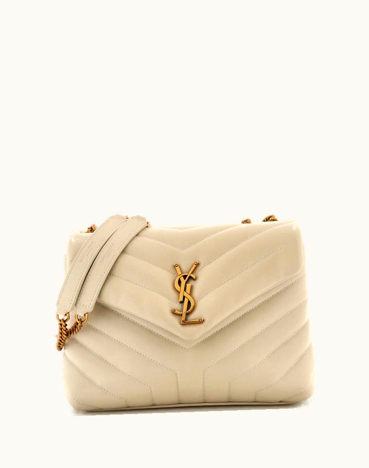 Saint Laurent Saint Laurent Loulou Shoulder Bag Matelasse Chevron Leather Small in Neutral Bouclé