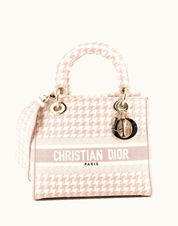 Dior Christian Dior Lady D-Lite Bag Houndstooth Canvas Medium Pink