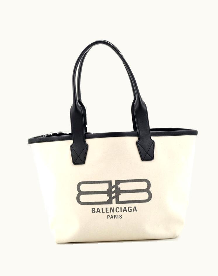 Balenciaga Balenciaga Jumbo Logo Tote Printed Canvas Small Neutral Silver