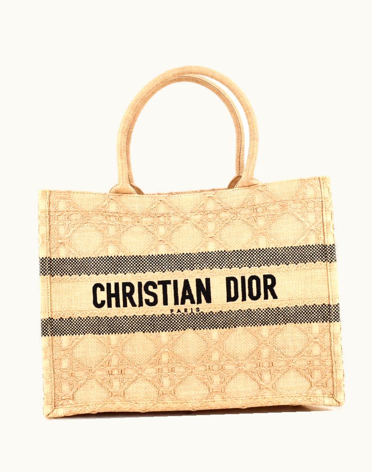 Dior Christian Dior Book Tote Cannage Embroidered Raffia Medium Neutral