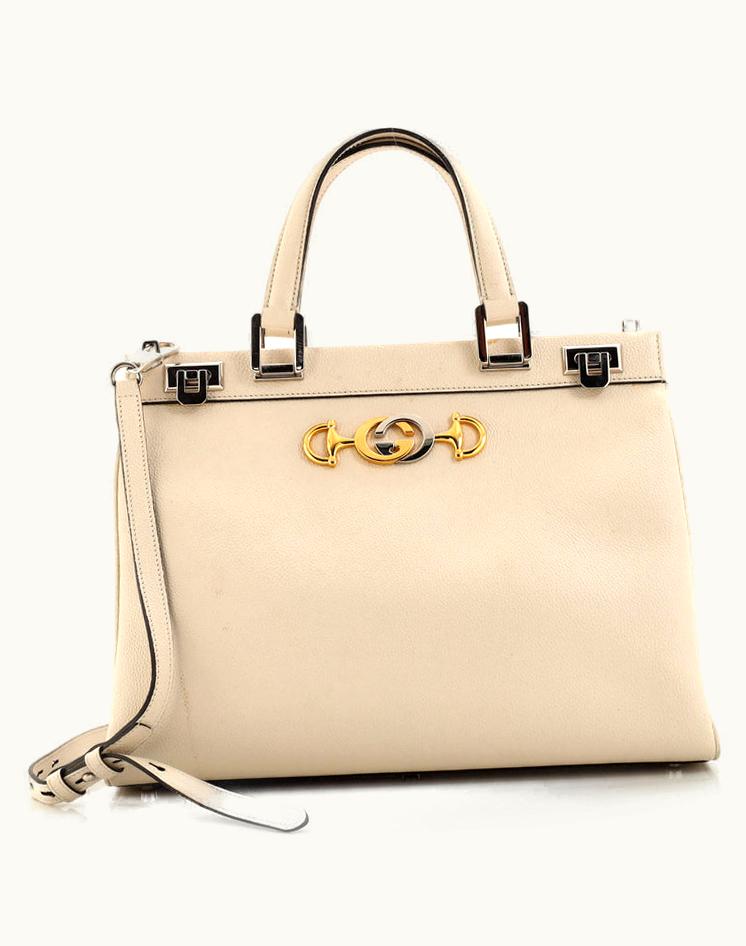 Gucci Gucci Zumi Top Handle Bag Leather Medium Neutral Silver