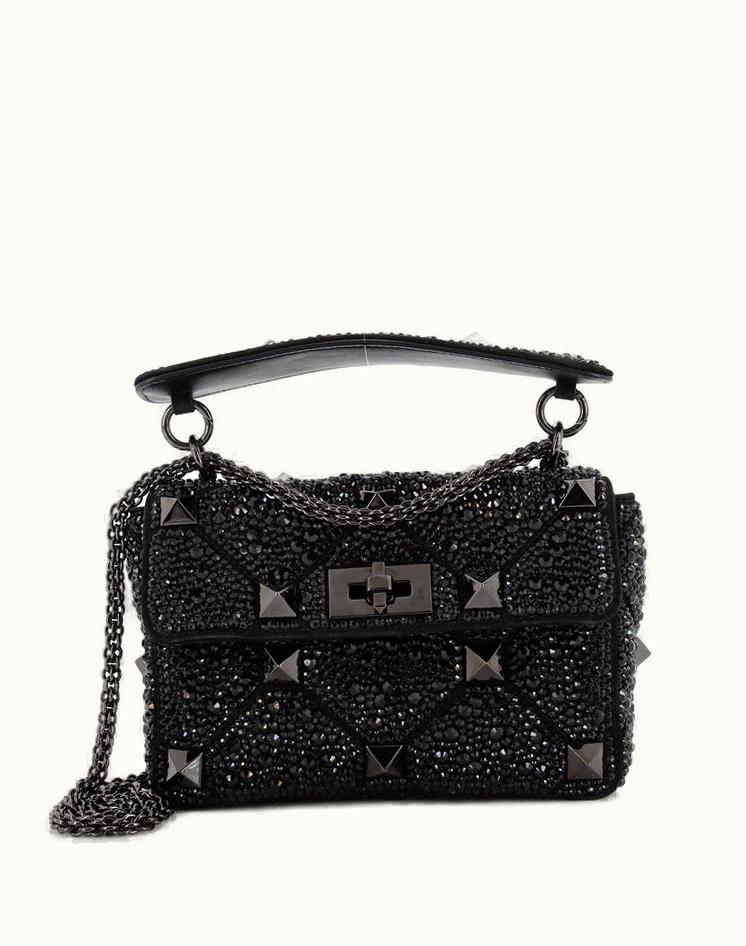 Valentino Valentino Roman Stud Flap Bag Embellished Suede Medium