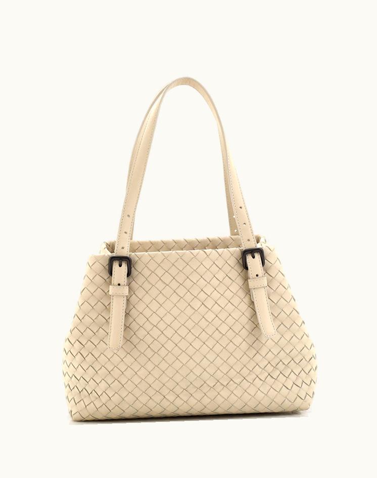 Bottega Veneta Bottega Veneta A-Shape Tote Intrecciato Nappa Small Leather Neutral Suede Gun Metal