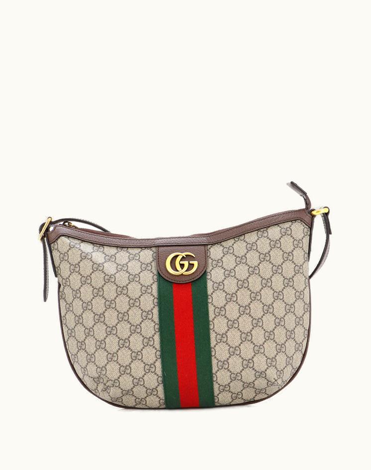 Gucci Gucci Ophidia Half Moon Hobo GG Coated Canvas Small in Brown Neutral