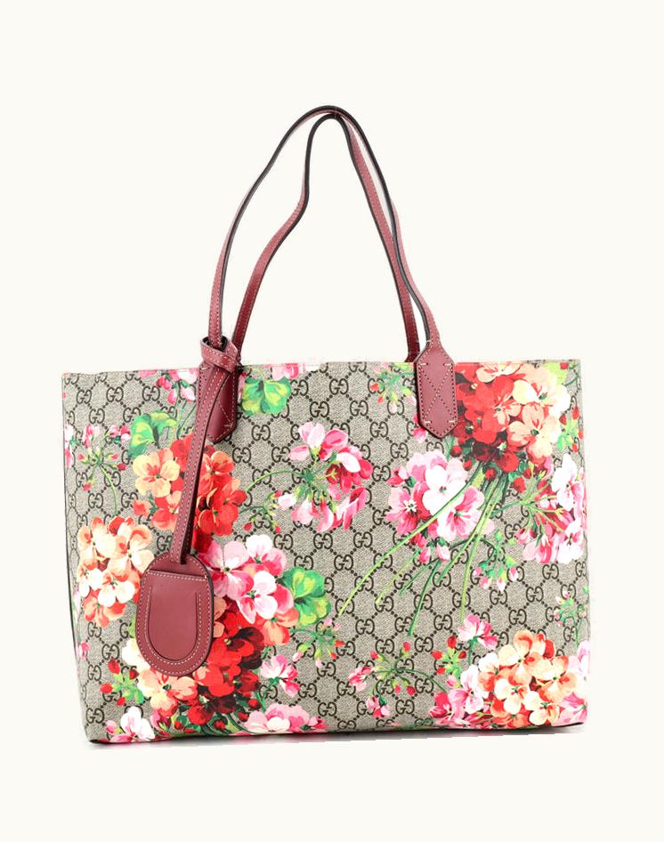 Gucci Gucci Reversible Tote Blooms GG Print Leather Medium Brown/Pink