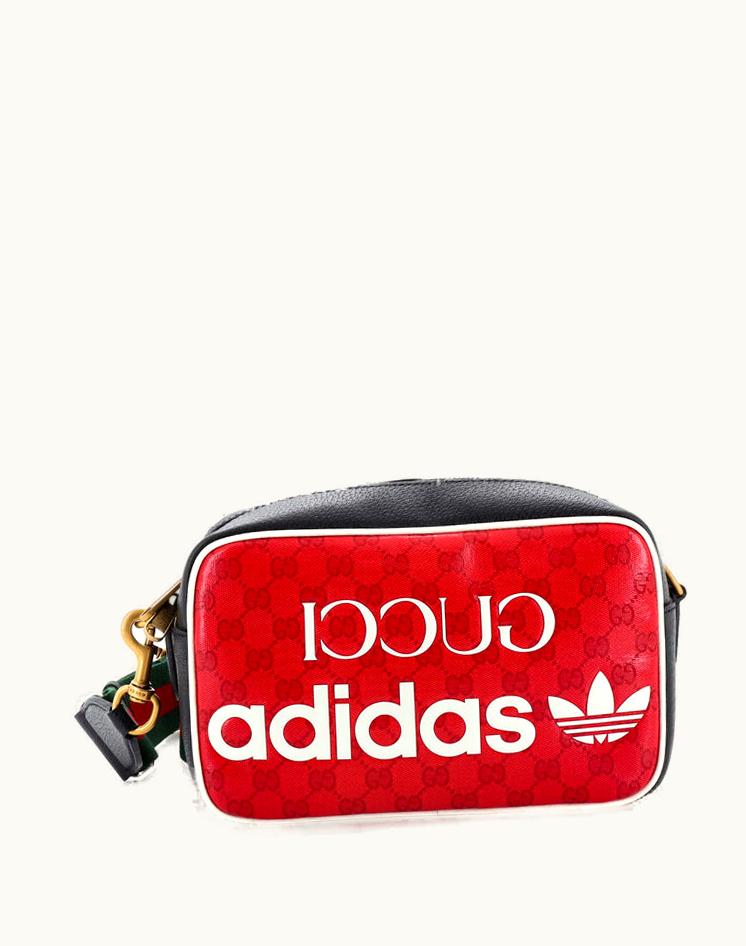 Gucci Gucci X Adidas Shoulder Bag GG Coated Canvas Small Black/Red Aged Gold