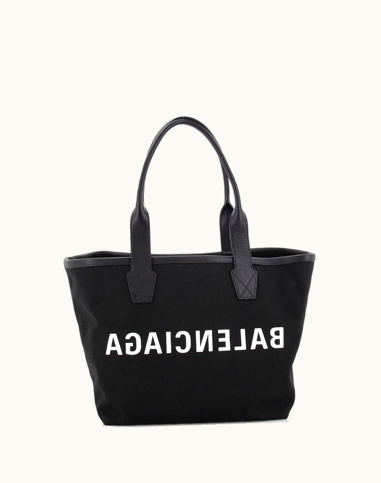 Balenciaga Balenciaga Jumbo Logo Tote Printed Canvas Small Luxury Handbag Black Gold