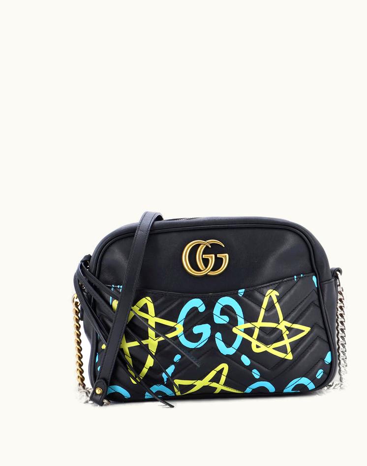 Gucci Gucci GG Marmont Shoulder Bag Guccighost Matelasse Leather Medium in Black/Multicolor