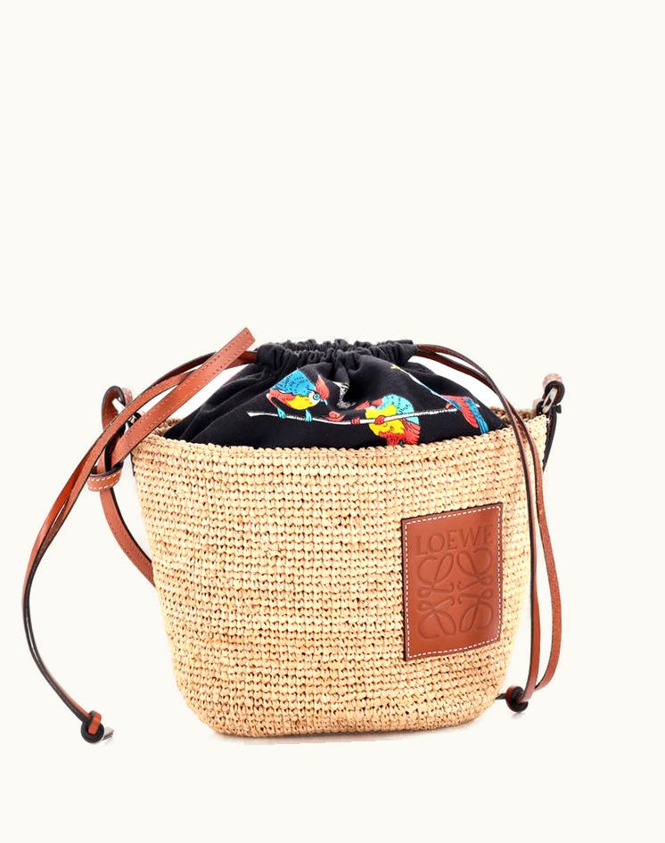 Loewe Loewe Paula'S Ibiza Pochette Crossbody Bag Woven Raffia And Leather With Printed Canvas