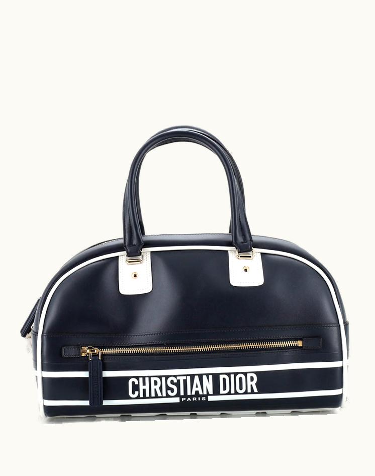 Dior Dior Vibe Zip Bowling Bag Leather Medium Blue Gold