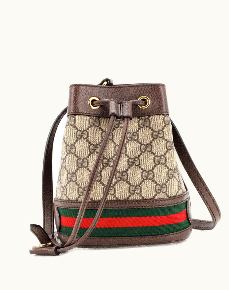 Gucci Gucci Ophidia Bucket Bag GG Coated Canvas Mini Brown