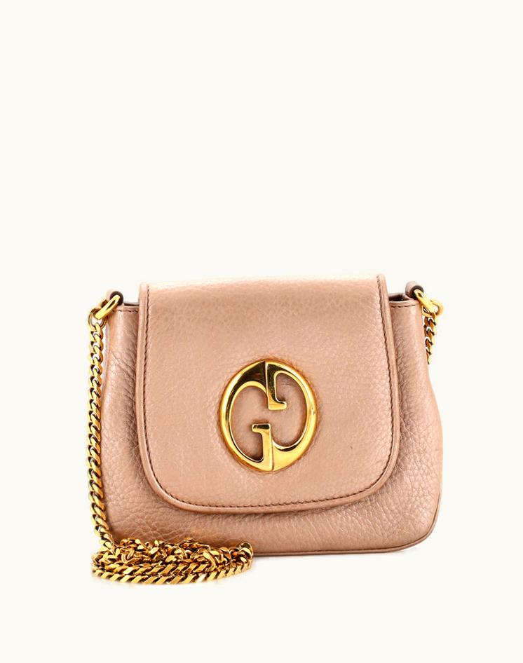 Gucci Gucci 1973 Chain Shoulder Bag Leather Small Metallic Gold