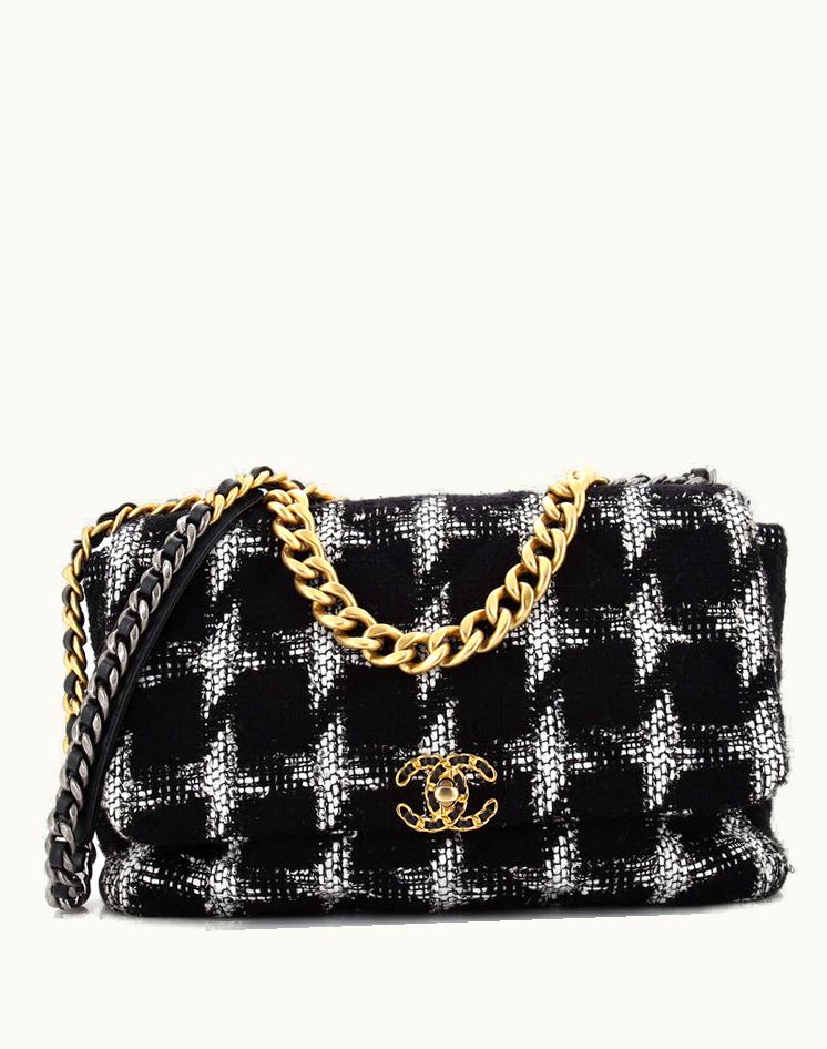 Chanel Chanel 19 Flap Bag Quilted Houndstooth Tweed And Ribbon Maxi