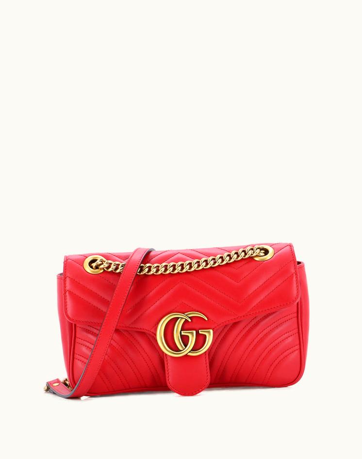 Gucci Gucci GG Marmont Flap Bag Matelasse Leather Small in Red with Aged Gold Hardware