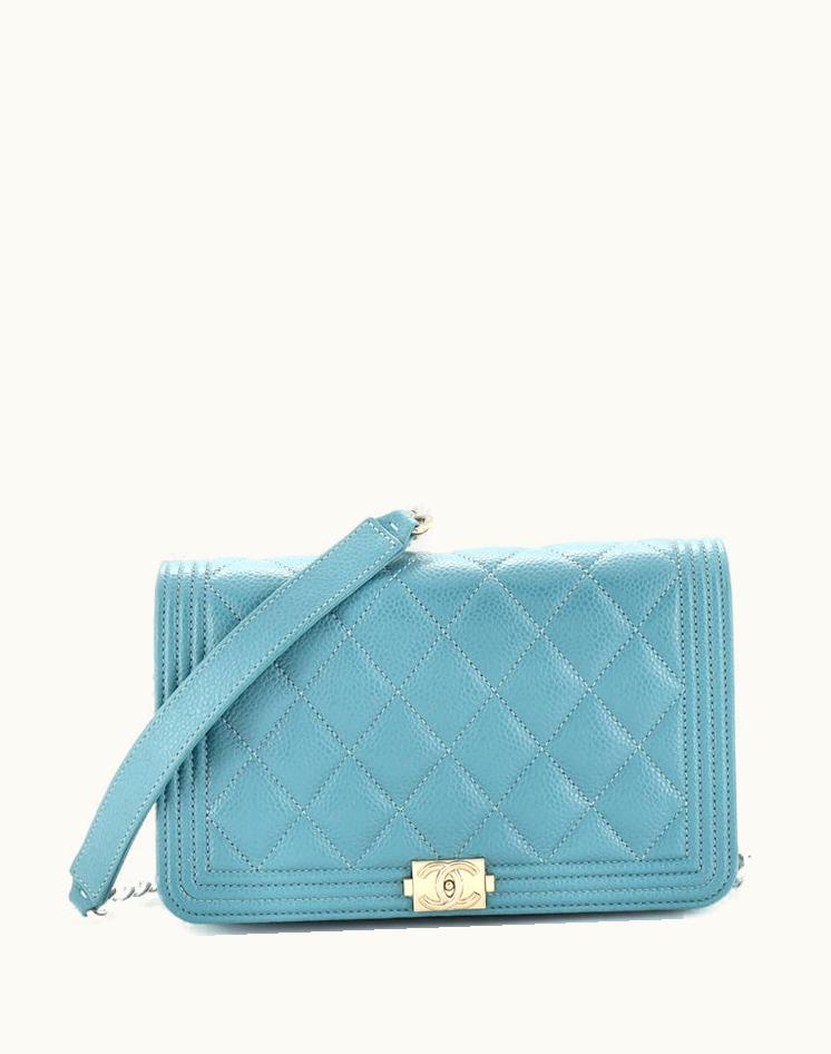 Chanel Chanel Boy Wallet On Chain Quilted Caviar Blue Gold