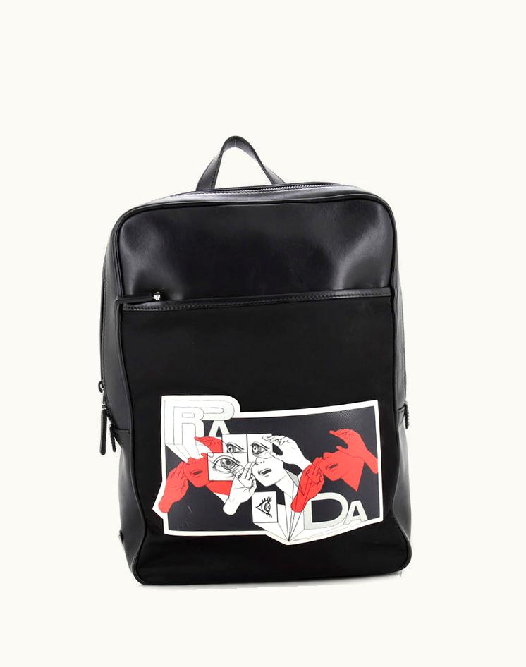 Prada Prada Comic Backpack Leather And Tessuto Large