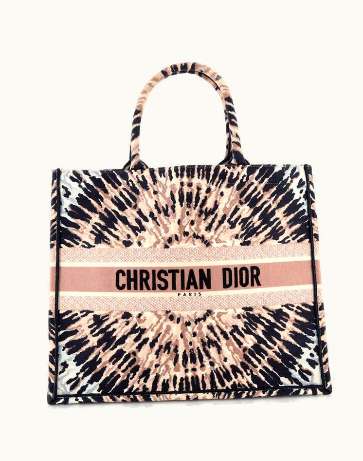 Dior Christian Dior Book Tote Embroidered Canvas Large Blue Multicolor Pink
