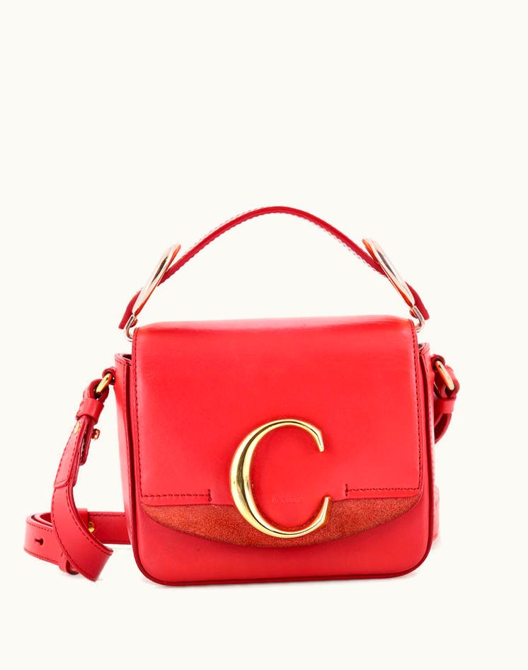 Chloe Chloe C Flap Bag Mini Leather Pink Gold