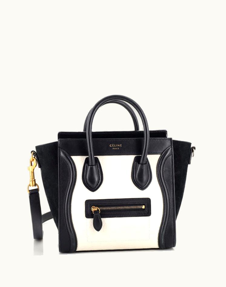 Celine Celine Bicolor Luggage Bag Grainy Leather Nano in Black and White