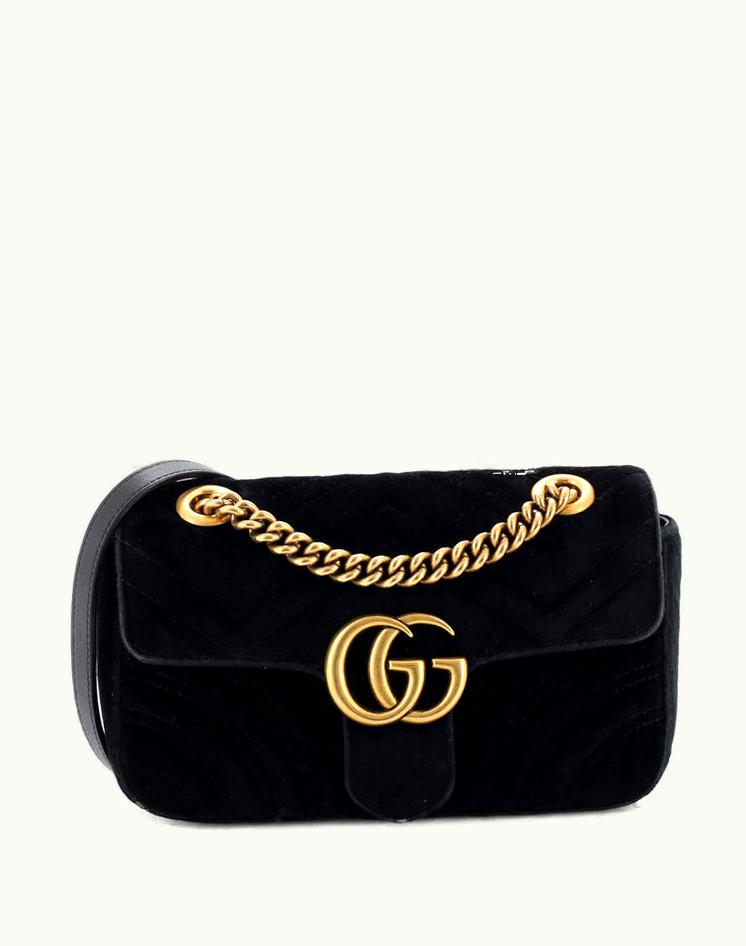 Gucci Gucci GG Marmont Flap Bag Matelasse Velvet Mini Black Aged Gold