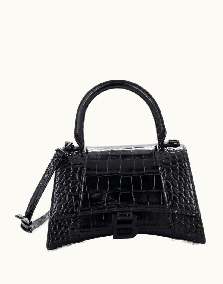 Balenciaga Balenciaga Hourglass Crocodile Embossed Leather Small Top Handle Bag Black