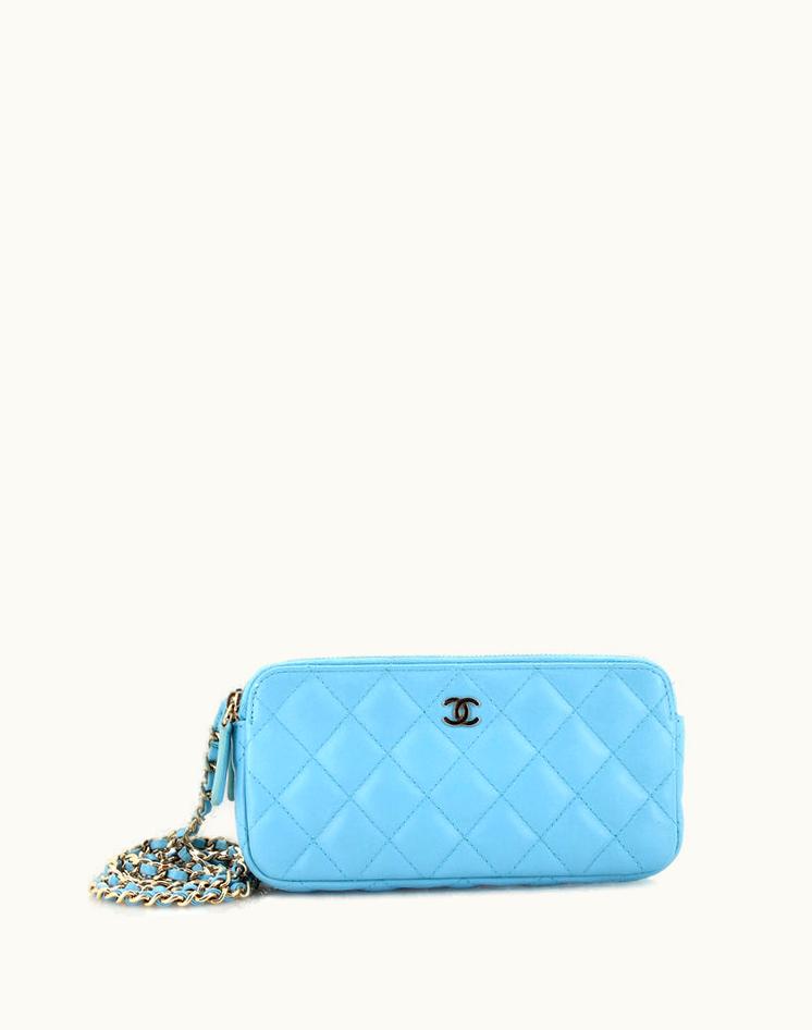 Chanel Chanel Double Zip Clutch With Chain Quilted Lambskin