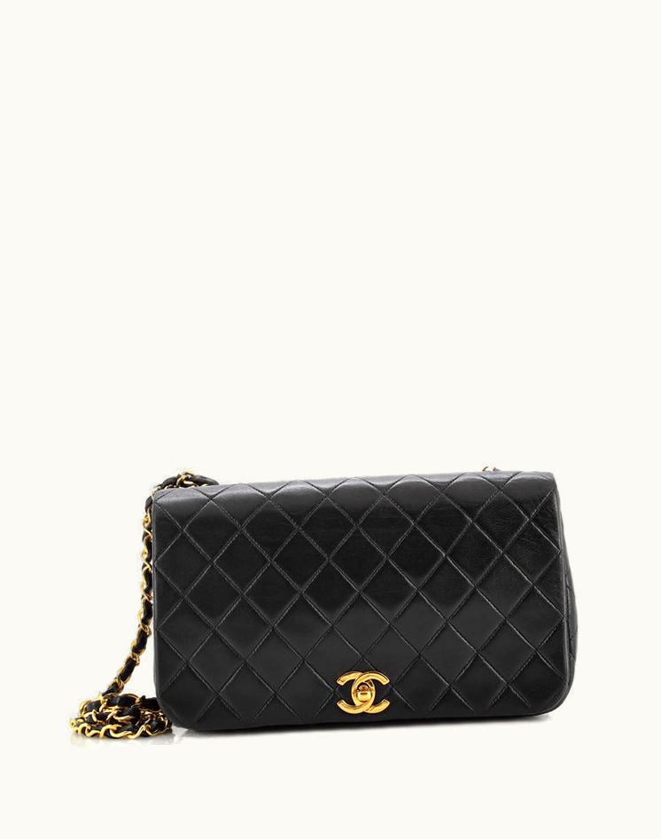 Chanel Chanel 1385165 Vintage Full Flap Bag Quilted Lambskin Medium Black/Red Gold