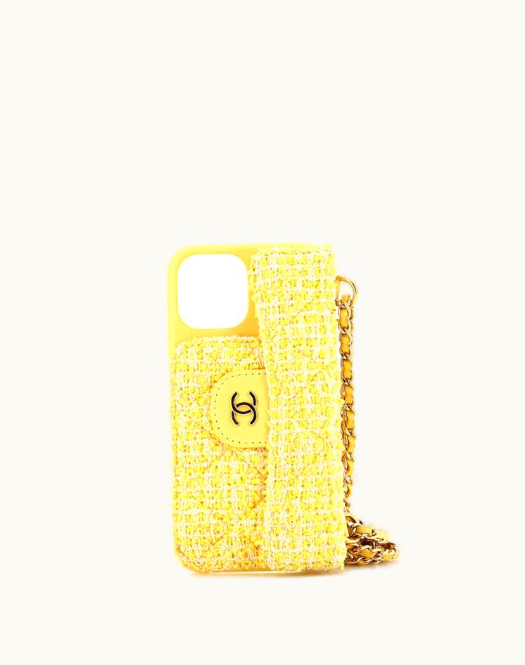 Chanel Chanel Pearl Crush Phone Case With Chain Quilted Tweed Iphone 12 Pro