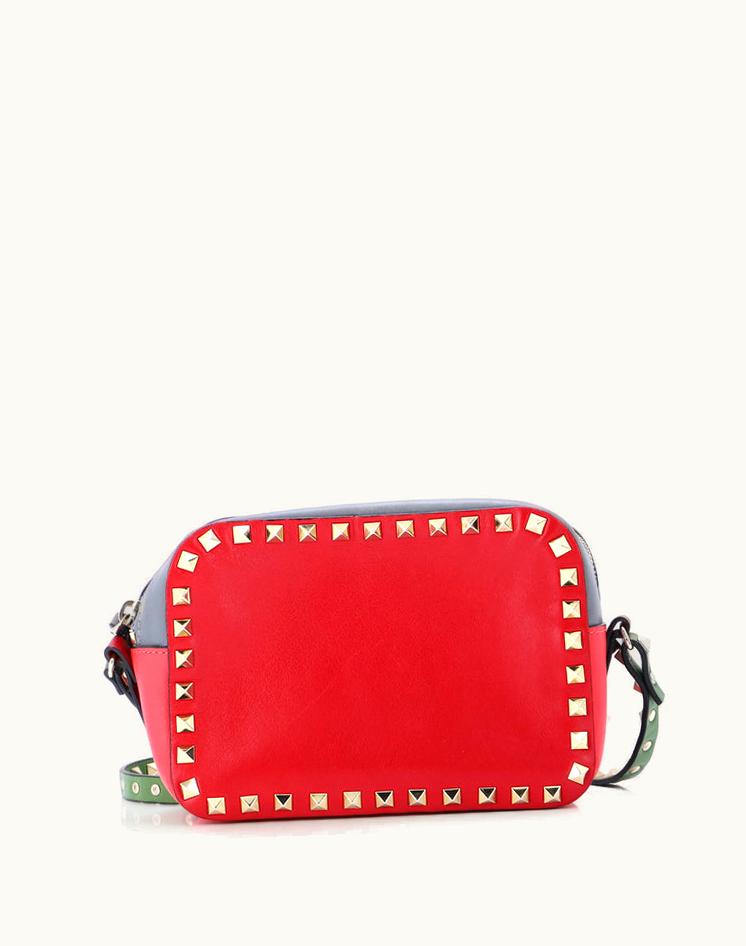Valentino Valentino Garavani Rockstud Camera Crossbody Bag Leather Gray Multicolor Red Gold