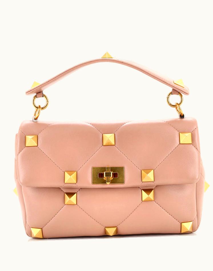 Valentino Valentino Roman Stud Flap Bag Large Quilted Leather Neutral
