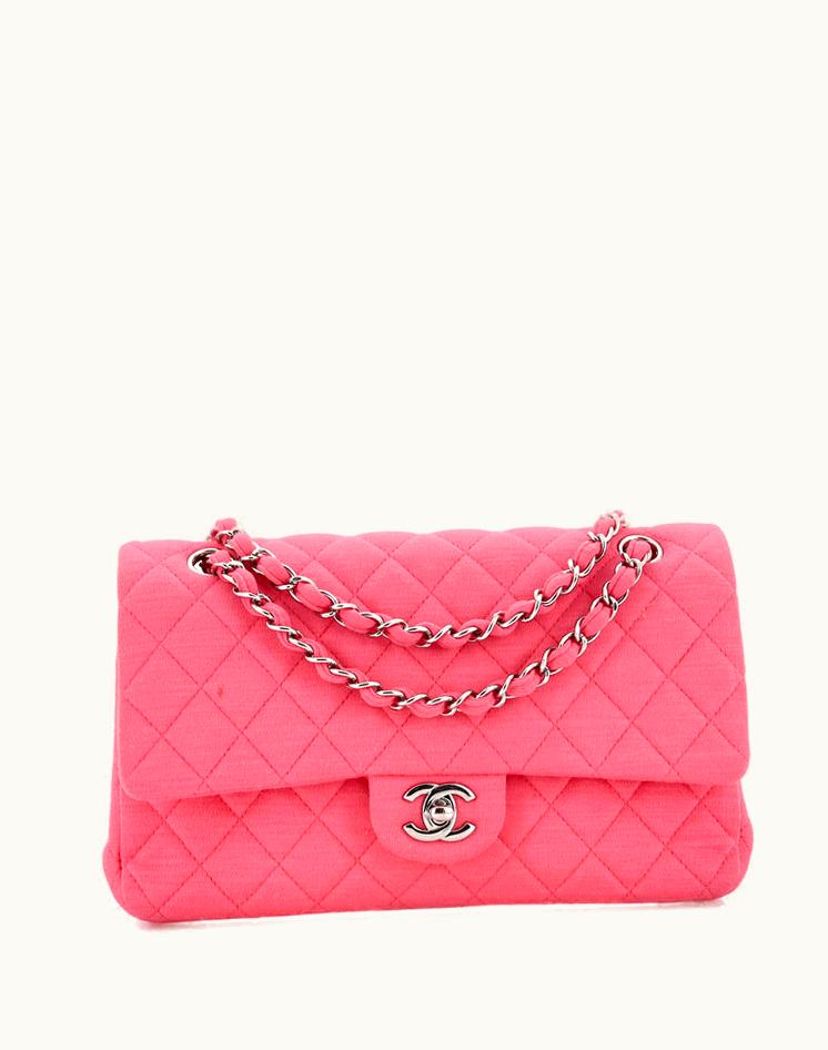 Chanel Chanel Classic Double Flap Bag Quilted Jersey Medium Pink