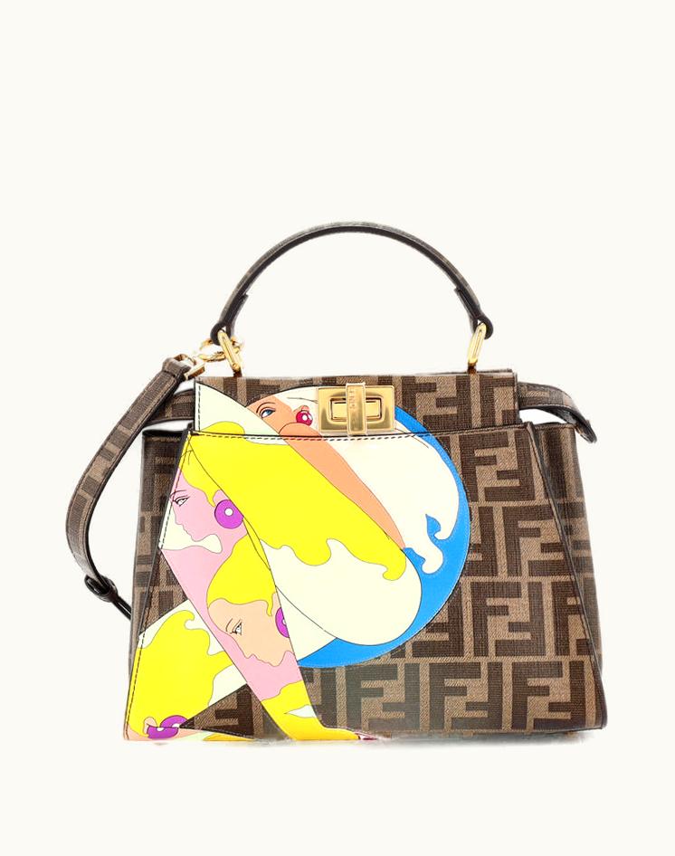 Fendi Fendi Antonio Lopez Peekaboo Bag Zucca Coated Canvas With Printed Leather Inlay Mini