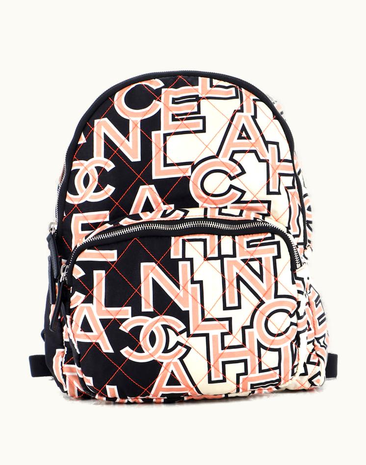 Chanel Chanel Logo Backpack Quilted Printed Nylon Medium