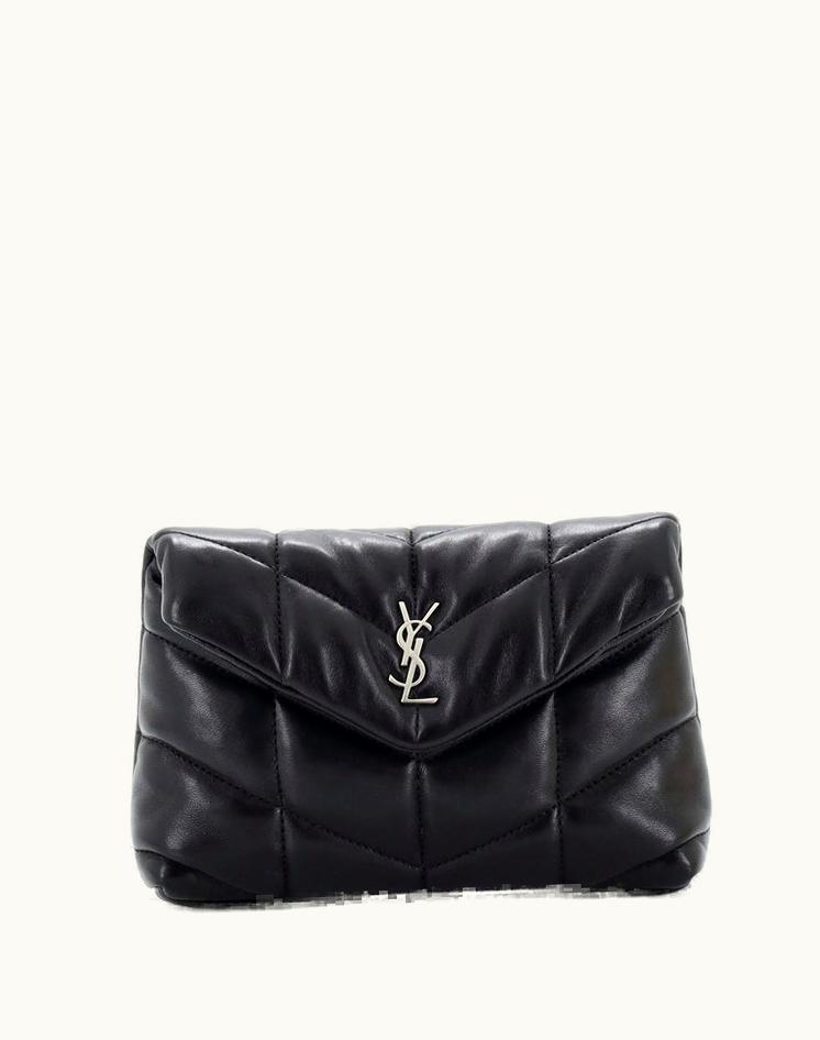 Saint Laurent Saint Laurent Loulou Puffer Clutch Leather Small Black Silver