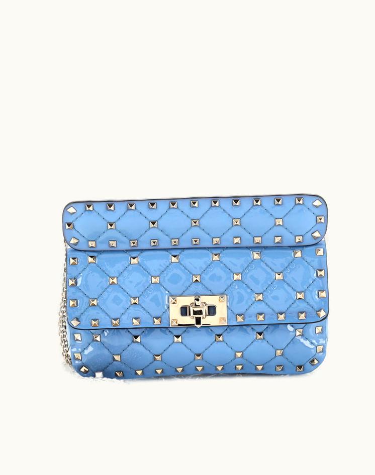 Valentino Valentino Rockstud Spike Flap Bag Quilted Patent Small