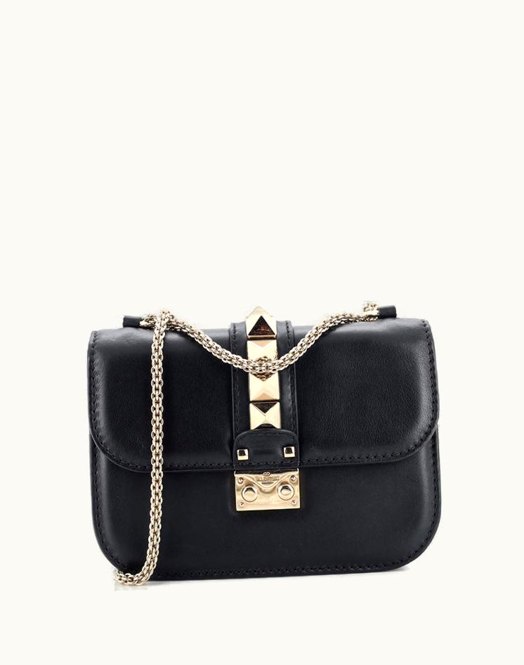 Valentino Valentino Garavani Glam Lock Shoulder Bag Leather Small Black