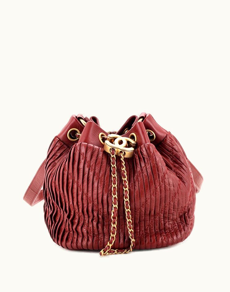 Chanel Chanel Coco Pleats Drawstring Bag Pleated Crumpled Calfskin Small