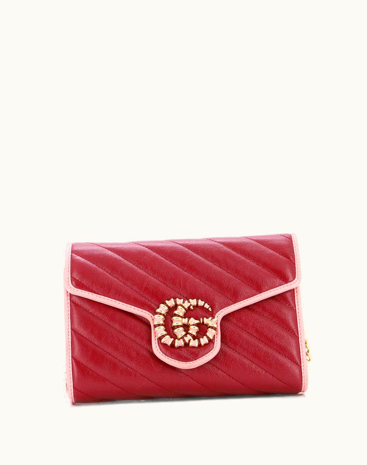 Gucci Gucci GG Marmont Chain Wallet Diagonal Quilted Leather Mini Red