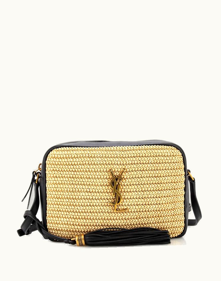 Saint Laurent Saint Laurent Lou Camera Bag Woven Raffia Small in Black and Neutral
