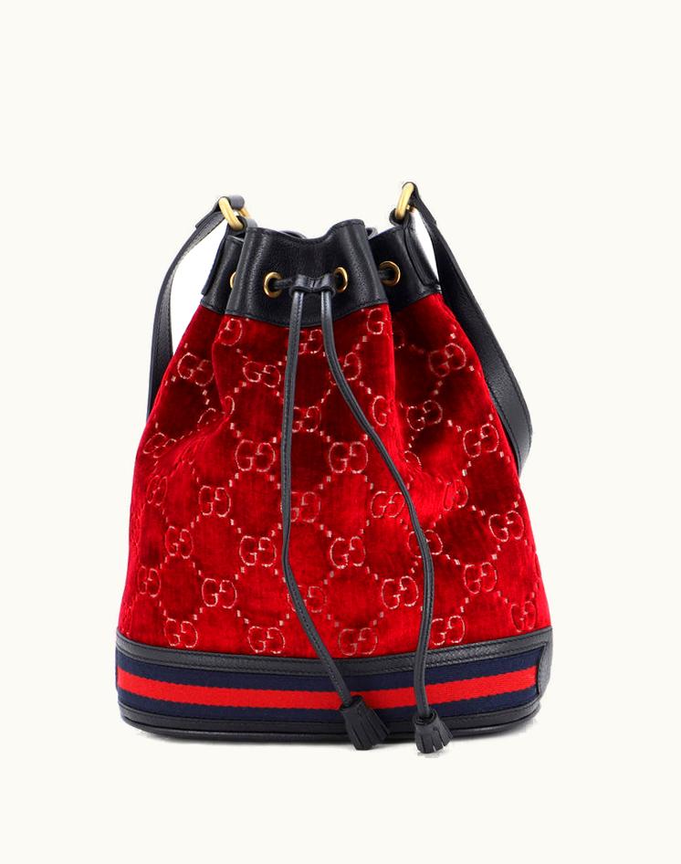 Gucci Gucci GG Velvet Medium Bucket Bag Red Aged Gold