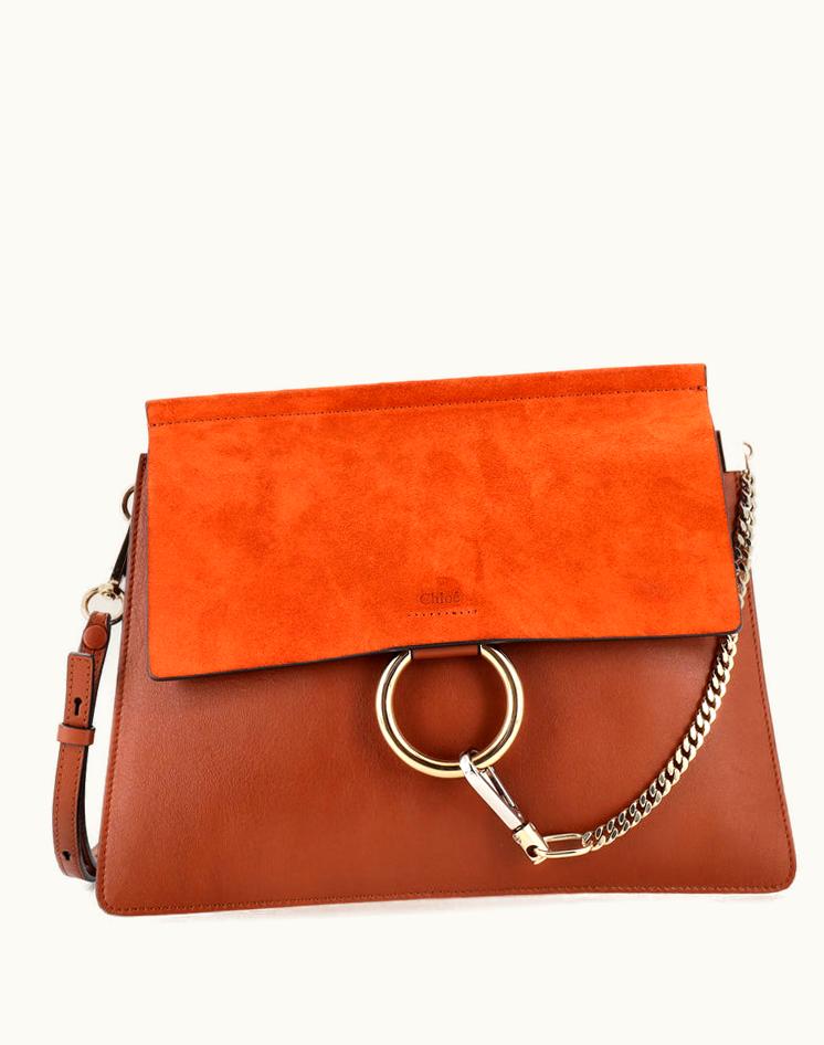 Chloe Chloe Faye Shoulder Bag Leather Medium Brown Gold/Silver