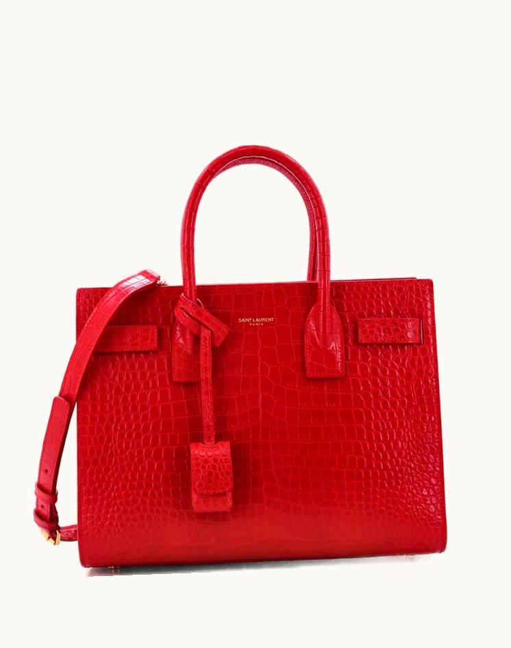 Saint Laurent Saint Laurent Sac De Jour NM Bag Crocodile Embossed Leather Baby Red Gold