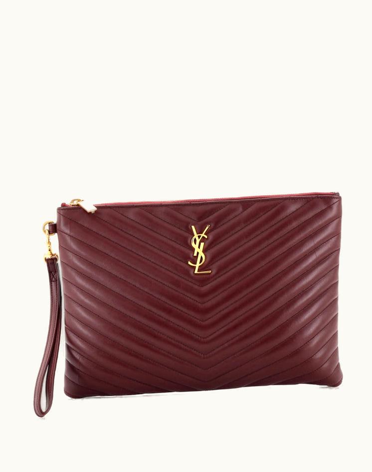Saint Laurent Saint Laurent Classic Monogram Wristlet Pouch Matelasse Chevron Leather Medium in Red