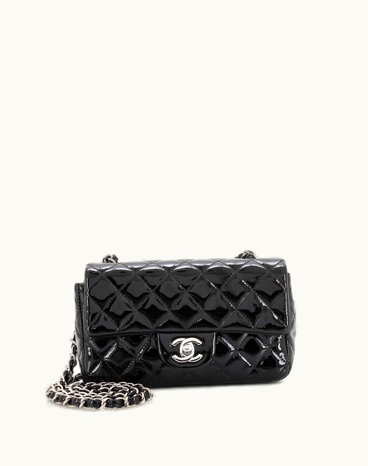 Chanel Chanel 20469927 Classic Single Flap Bag Quilted Patent Mini Black Silver