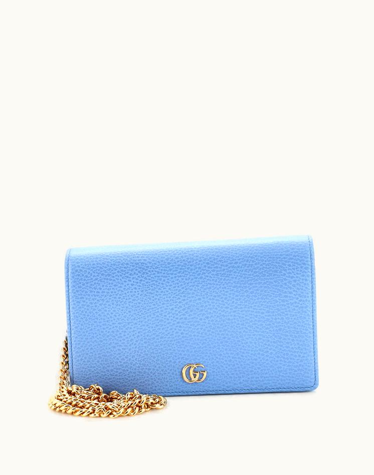 Gucci Gucci Petite GG Marmont Chain Wallet Leather Mini Blue