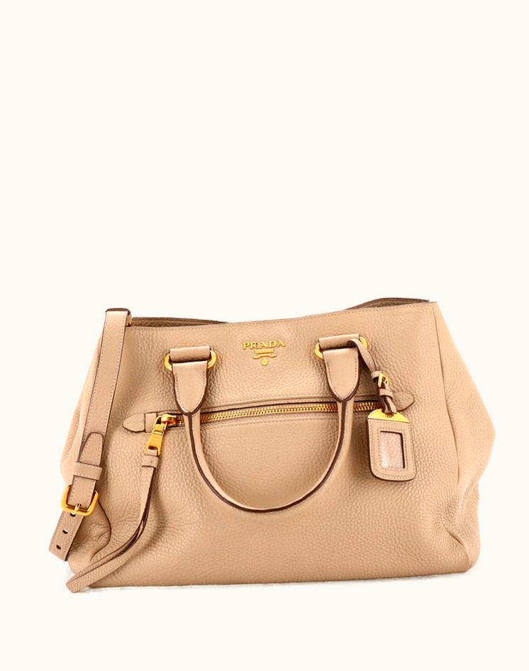 Prada Prada Front Pocket Convertible Tote Soft Calf Large Leather Neutral Gold