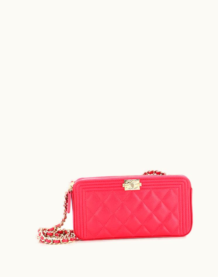 Chanel Chanel Boy Double Zip Clutch With Chain Quilted Caviar