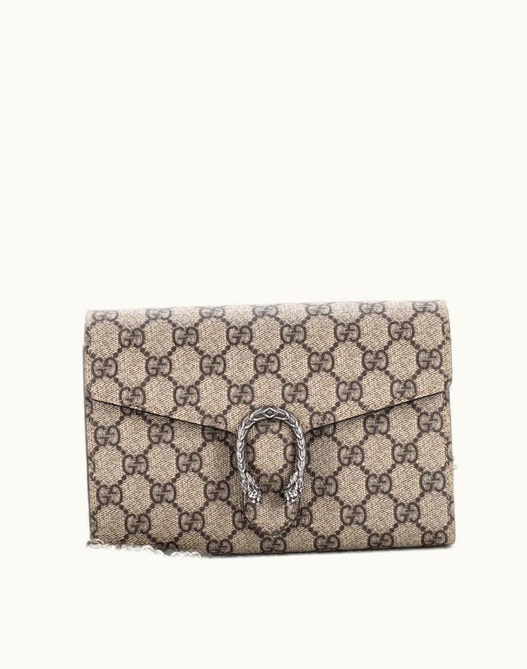 Gucci Gucci Dionysus Chain Wallet GG Coated Canvas Small Aged Silver