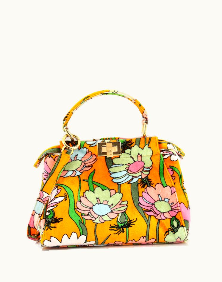 Fendi Fendi Peekaboo Bag Printed Velvet Mini Luxury Handbag Gold