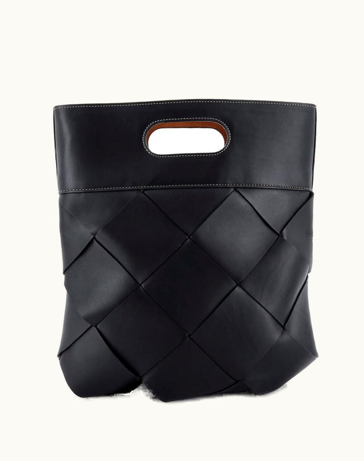 Bottega Veneta Bottega Veneta Slip Tote Maxi Intrecciato Leather Small Designer Bag Black Silver